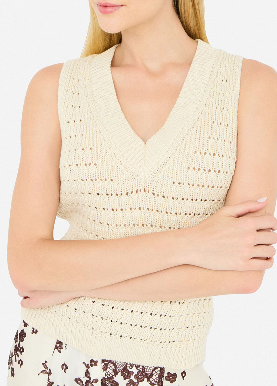 Top con detalles de sarga estampada beige Liu Jo - large image number 2
