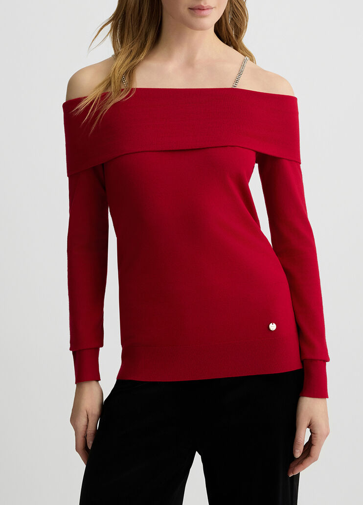 Pullover mit Carmen-Ausschnitt und Schmucksteinen Rot Liu Jo - medium Pullover mit Carmen-Ausschnitt und Schmucksteinen Rot Liu Jo - medium