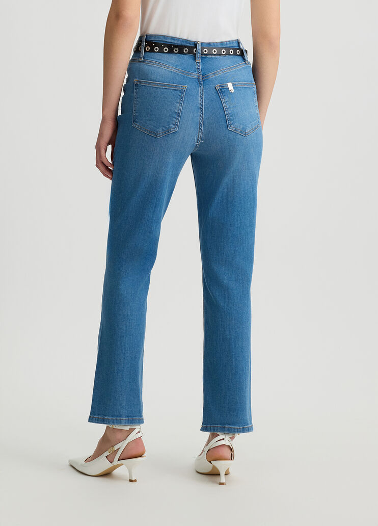 Cropped straight-leg jeans with belt stonewash denim Liu Jo - large image number 1 Cropped straight-leg jeans with belt stonewash denim Liu Jo - large image number 1