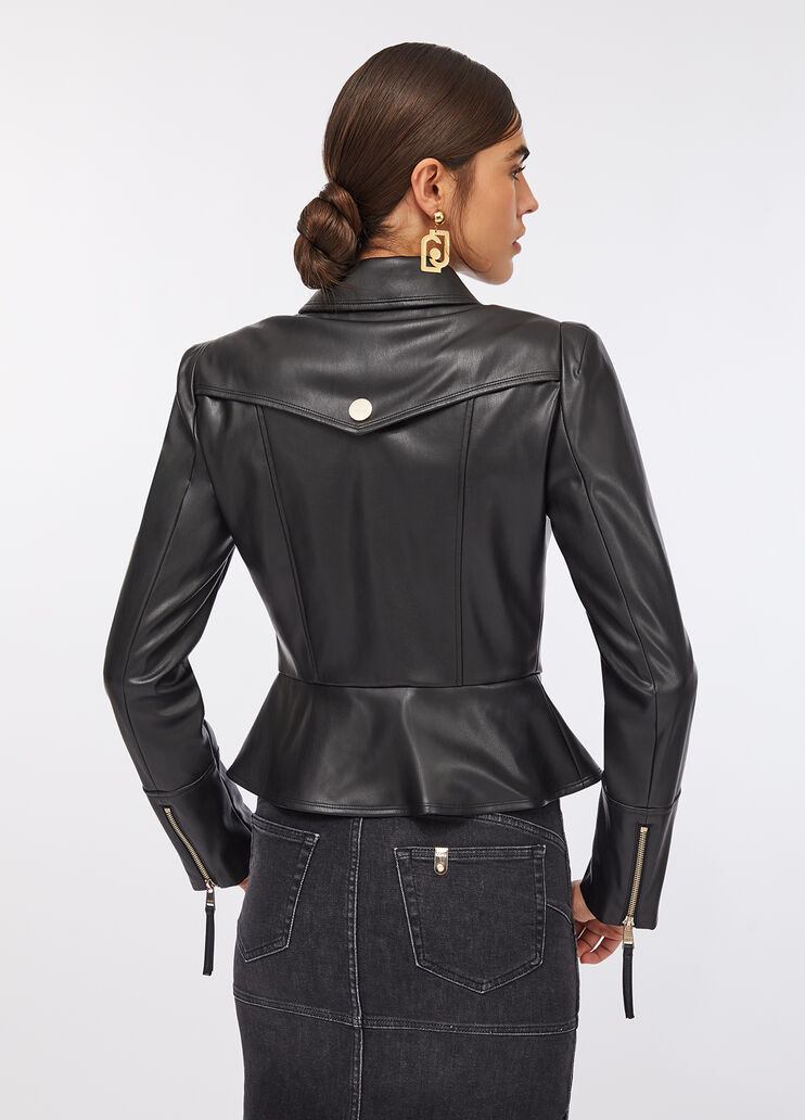 Slim-fit jacket with coated effect black Liu Jo - large image number 1