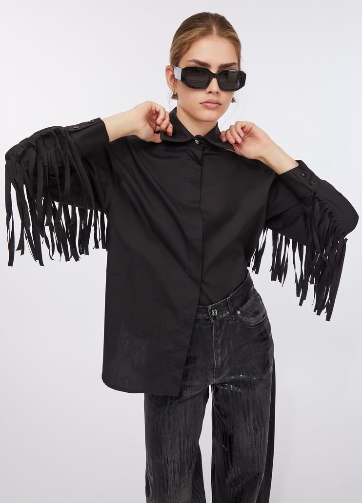 Poplin shirt with fringes black Liu Jo - large image number 4