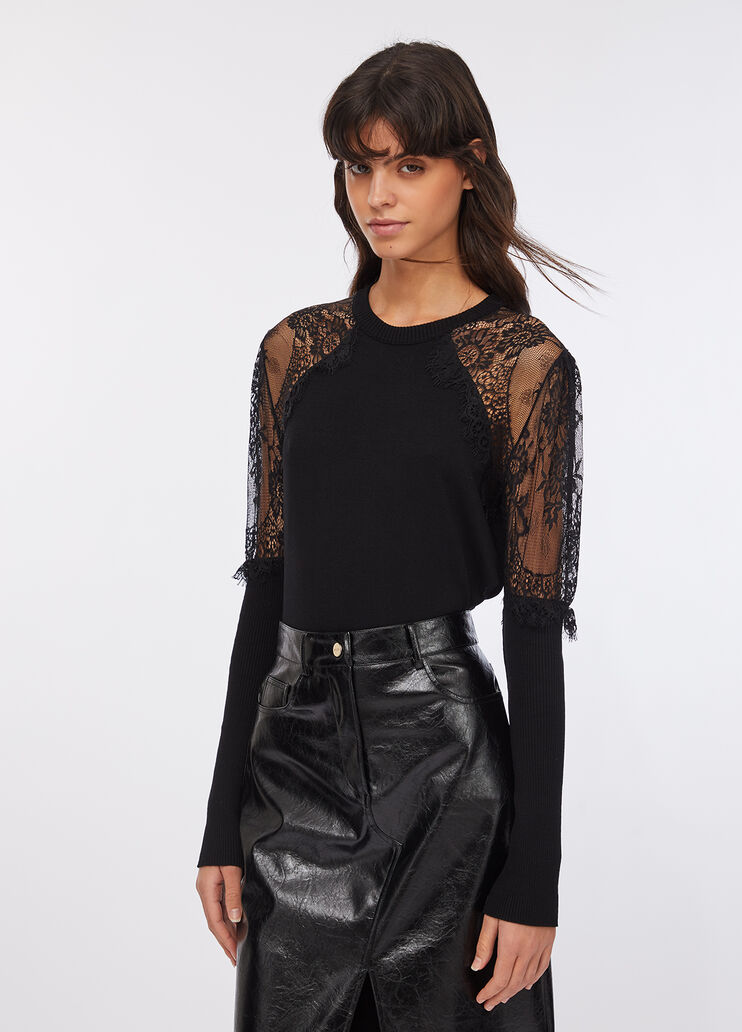 Jumper with lace black Liu Jo - large image number 0