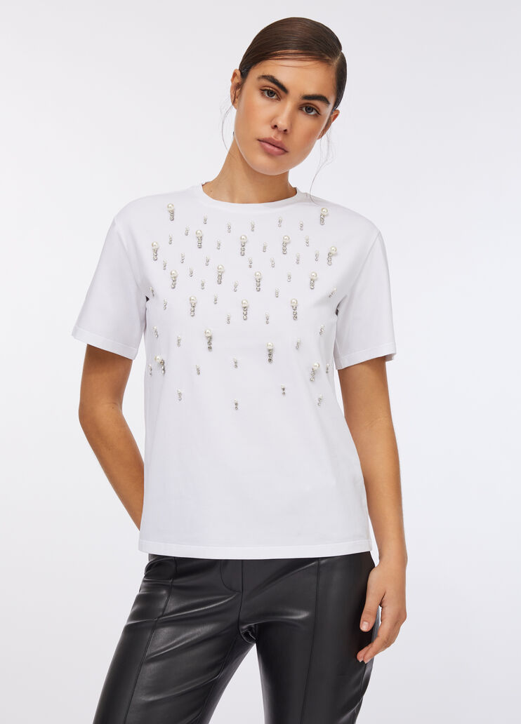 T-shirt with pearls and rhinestones white Liu Jo - large image number 0
