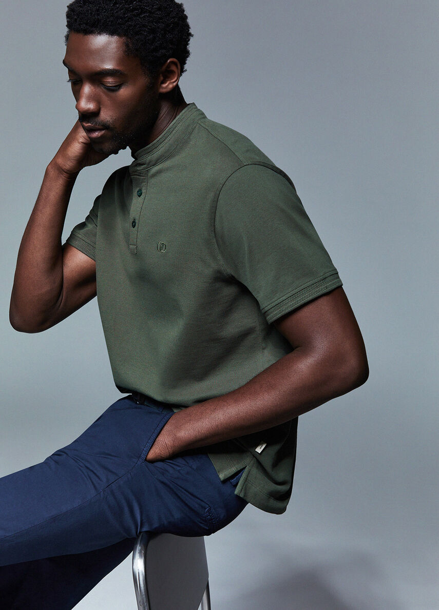 Pique polo-shirt with Mandarin collar colour thyme green | Liu Jo