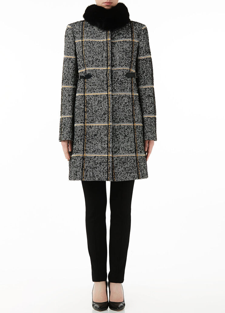Tartan coat with faux fur collar Black Liu Jo - large image number 0