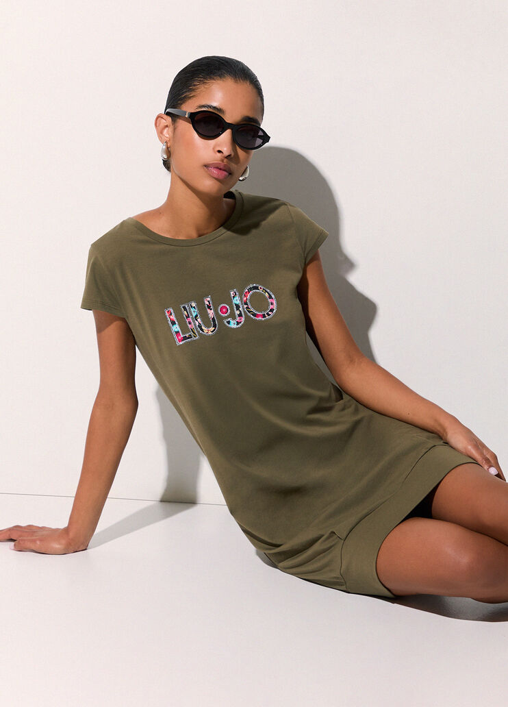 Kurzes Kleid mit Maxi-Logo Gr&uuml;n Liu Jo - medium