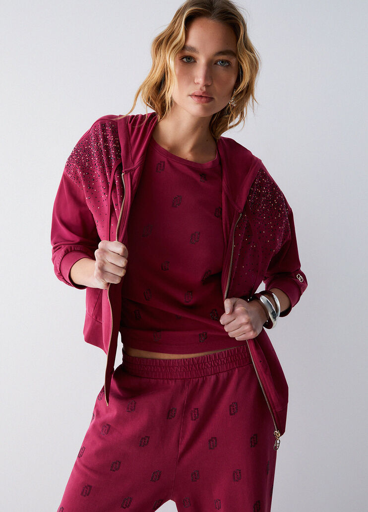 Sweatjacke mit Kapuze und Strass Rot Liu Jo - medium