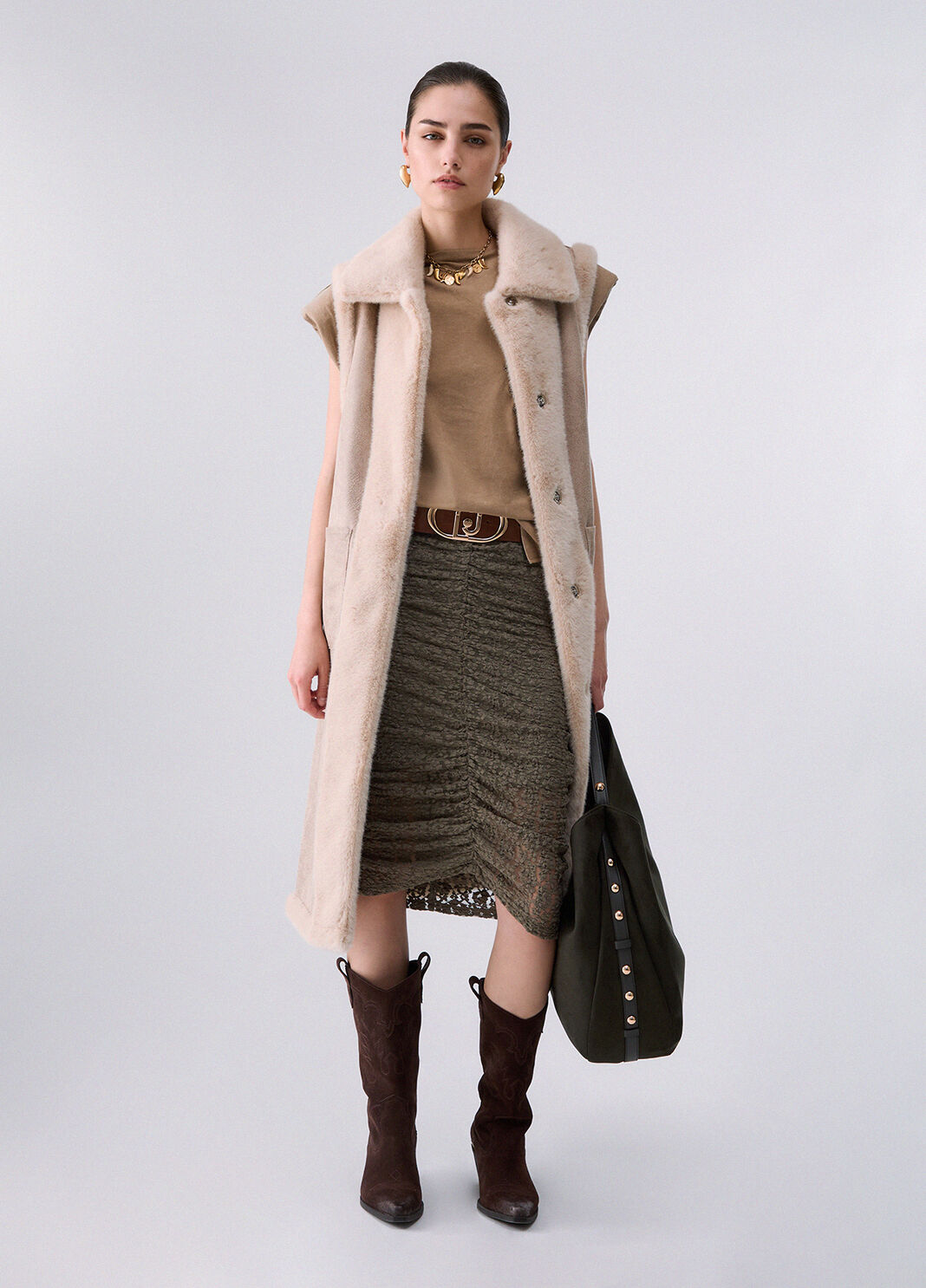 Gilet en peau lain&eacute;e synth&eacute;tique beurre Liu Jo - large image number 5