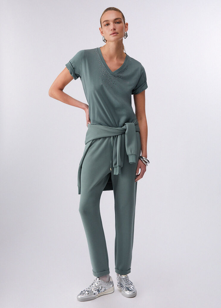 T-shirt con strass verde militare Liu Jo - medium