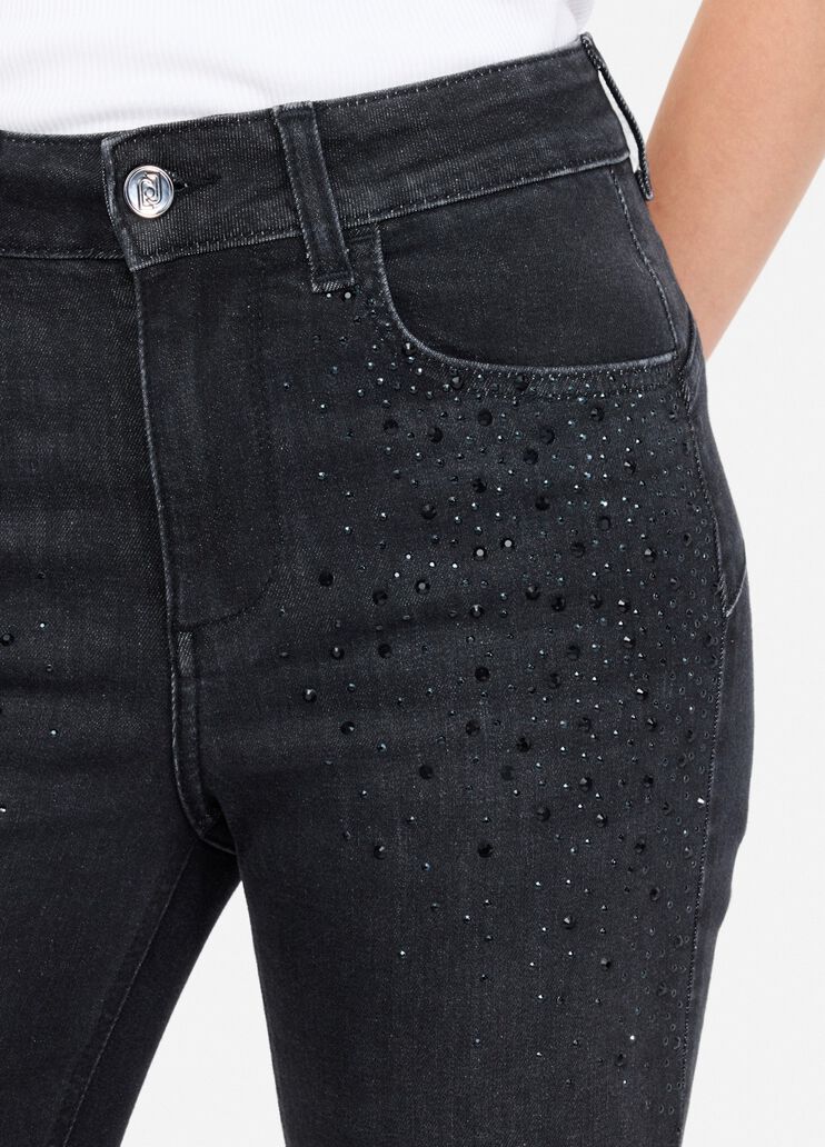 Cropped flared jeans with gemstones black denim Liu Jo - large image number 2