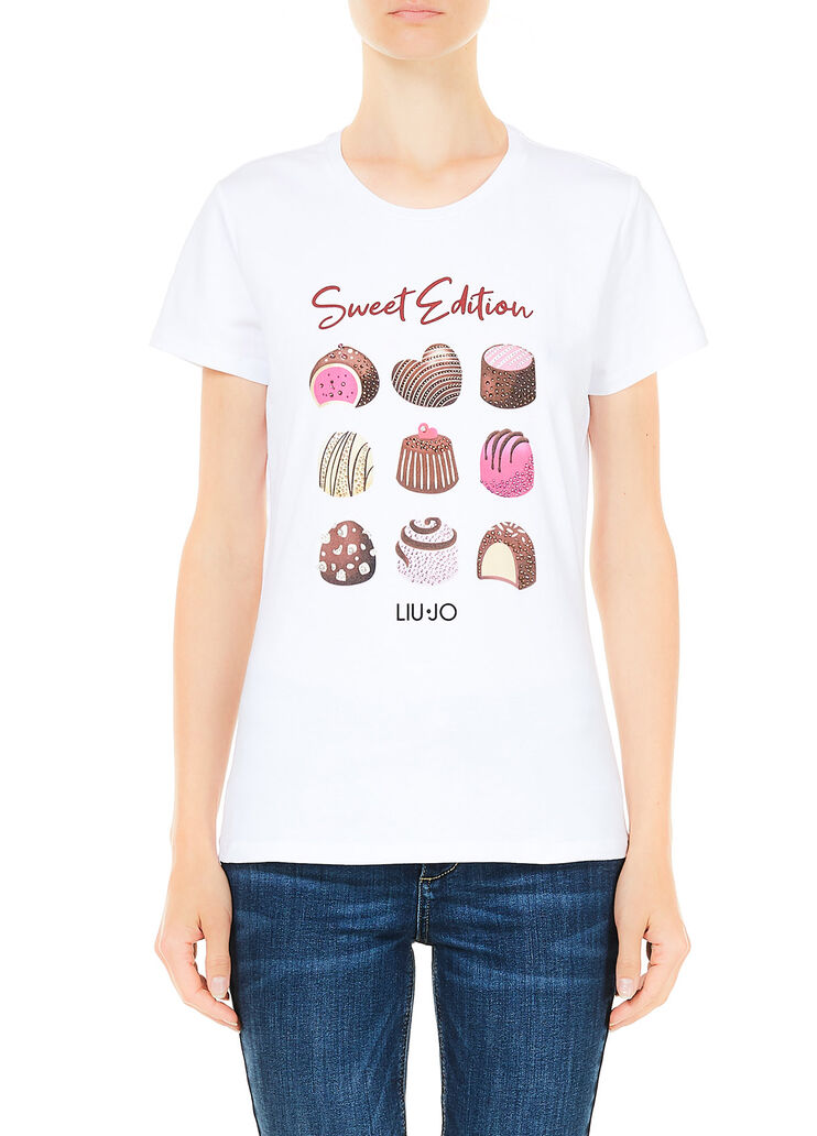 T-shirt with print and appliqués White/sweets Liu Jo - large image number 0 T-shirt with print and appliqués White/sweets Liu Jo - large image number 0