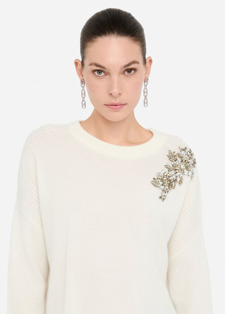 100% wool jumper with bejewelled embroidery white with embroidery Liu Jo - large image number 2