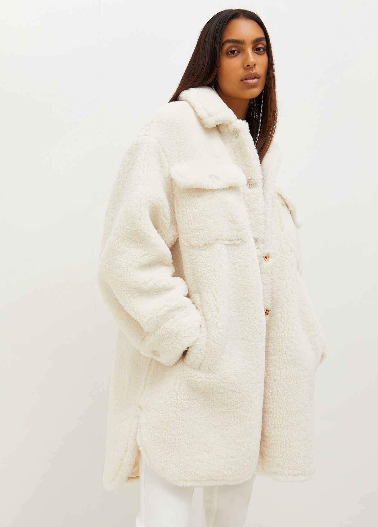 womens faux fur white coat