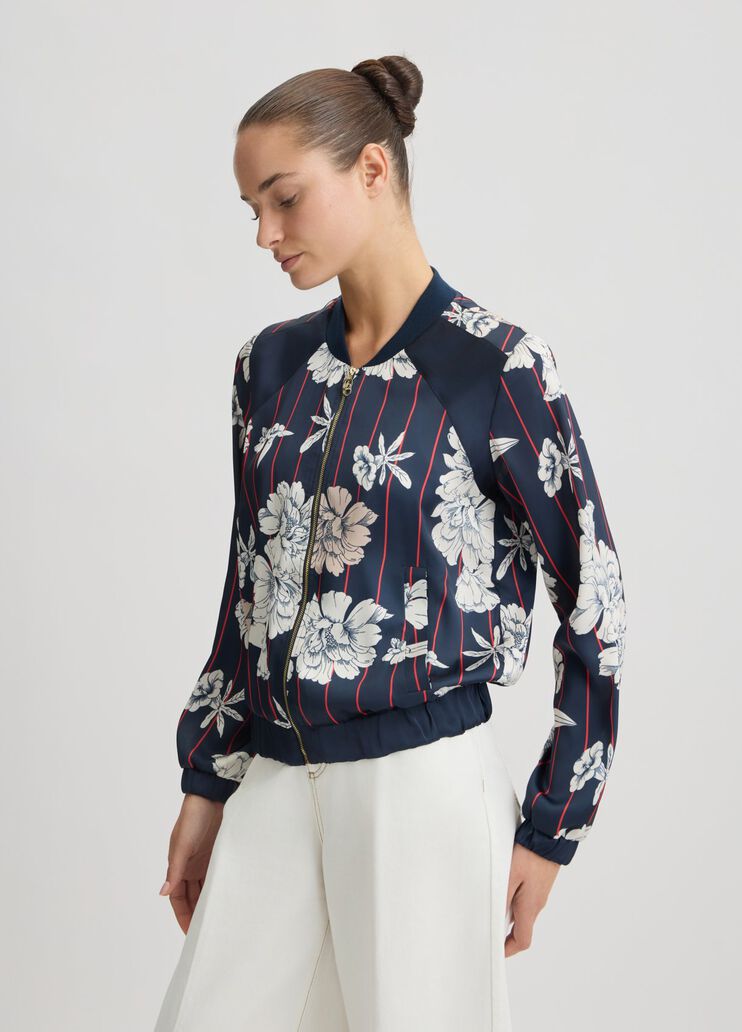 Printed satin bomber jacket dark blue/flowers Liu Jo - large image number 3 Printed satin bomber jacket dark blue/flowers Liu Jo - large image number 3