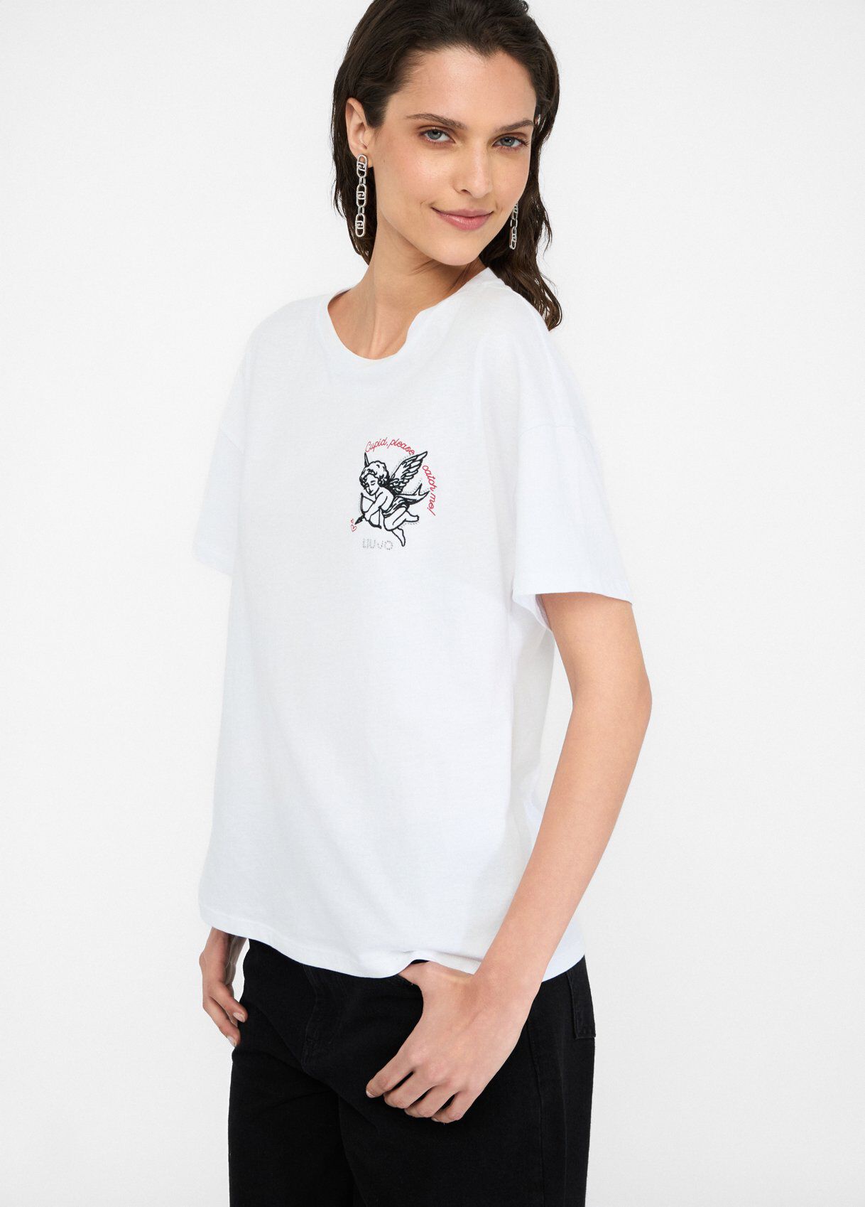 T-shirt with embroidery and rhinestones colour white | Liu Jo