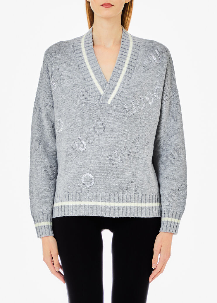 Pullover aus Wollgemisch mit Logo grau Liu Jo - medium Pullover aus Wollgemisch mit Logo grau Liu Jo - medium
