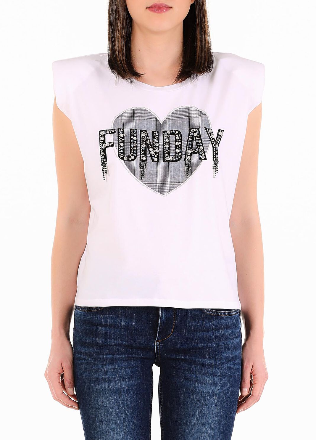 T-shirt con spalline imbottite bianco/funday Liu Jo - large image number 0