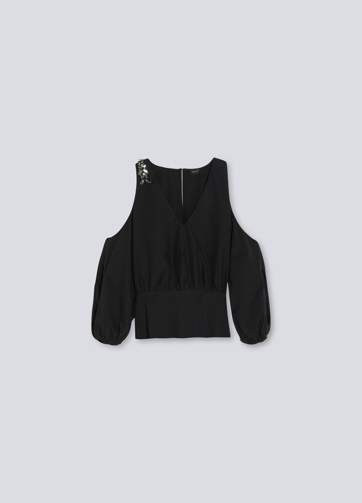 Eco-friendly blouse with jewel stones black Liu Jo - large image number 4 Eco-friendly blouse with jewel stones black Liu Jo - large image number 4