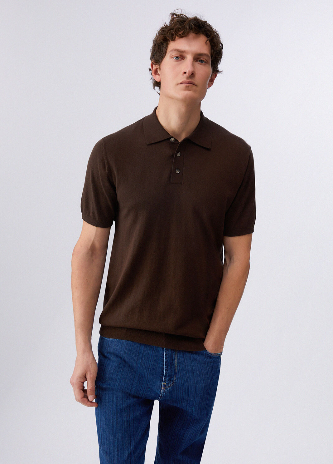 Silk-blend knit polo-shirt chocolate Liu Jo - large image number 0