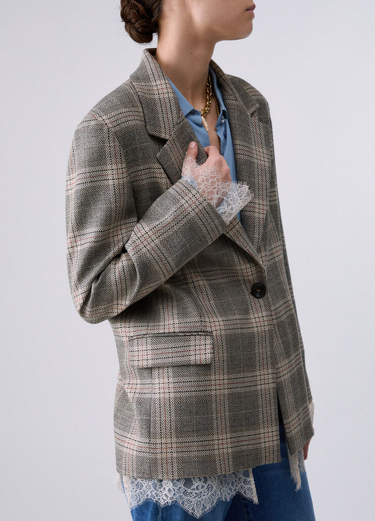 Checked blazer with details in lace beige check Liu Jo - medium