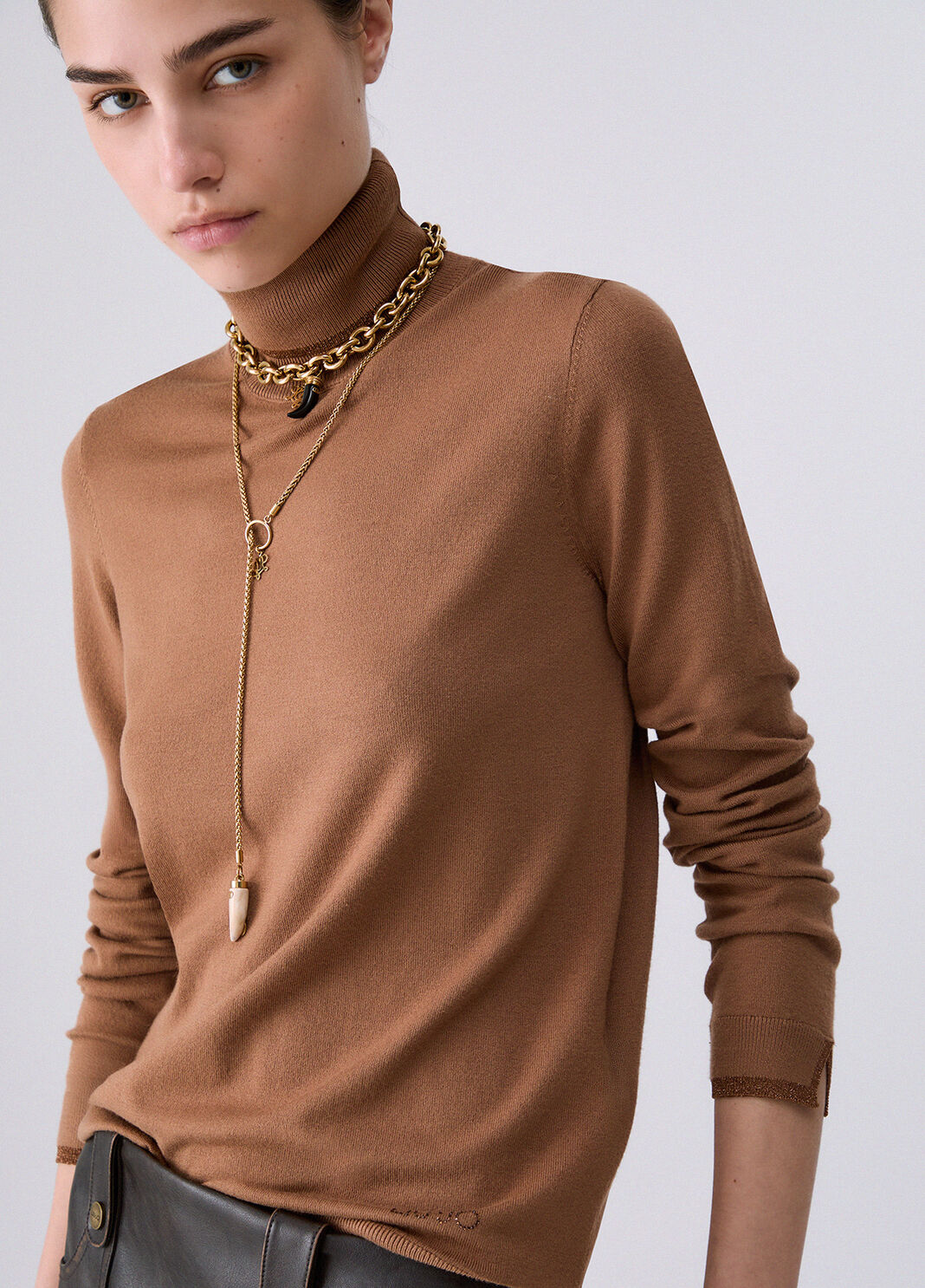 Водолазка с отделкой Lurex&reg; бежевый Liu Jo - large image number 4