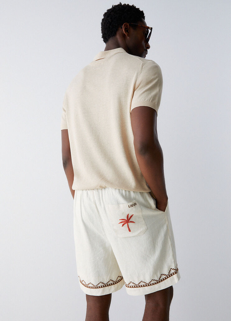 Leinen-Bermudashorts mit Stickereien Creme Liu Jo - medium