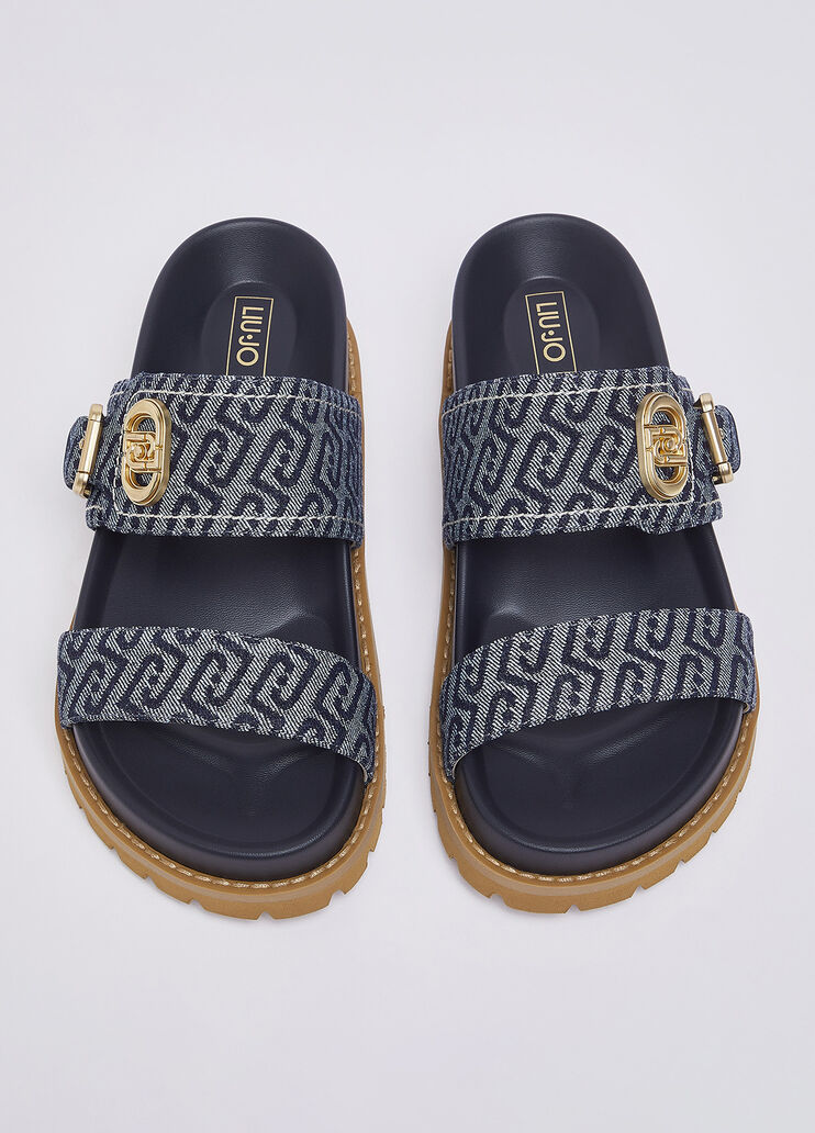 Sandals with all-over monogram dark blue Liu Jo - medium