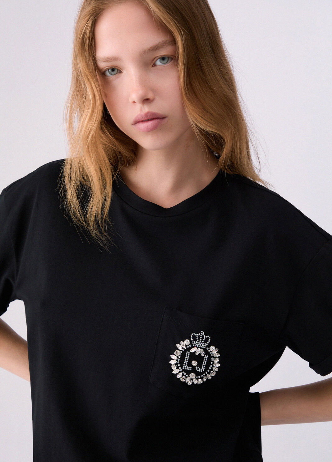 Boxy T-shirt with Jewel Pocket black Liu Jo - large image number 4