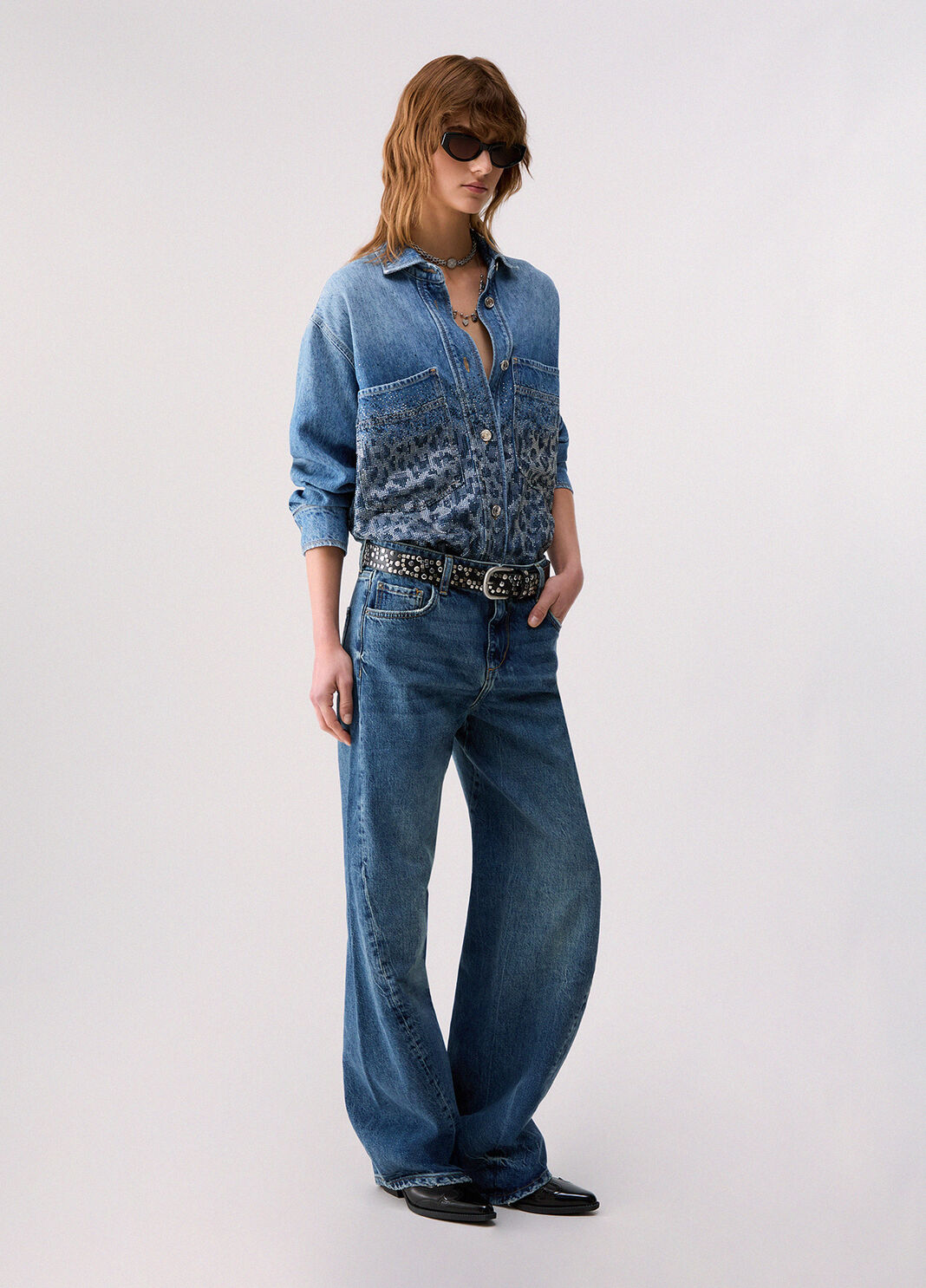 Overshirt in denim with rhinestones animal-print blue denim Liu Jo - large image number 5