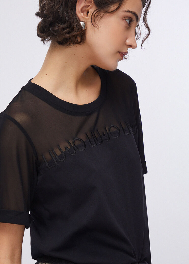 Jersey and mesh T-shirt black Liu Jo - large image number 4