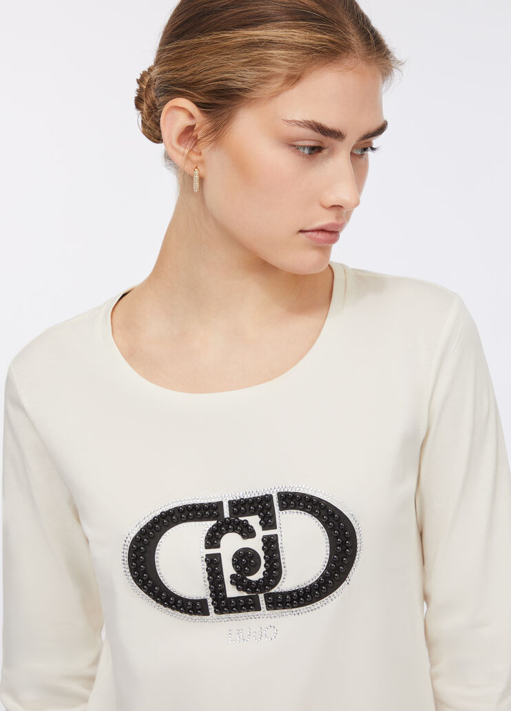 T-shirt en coton avec logo blanc Liu Jo - large image number 2