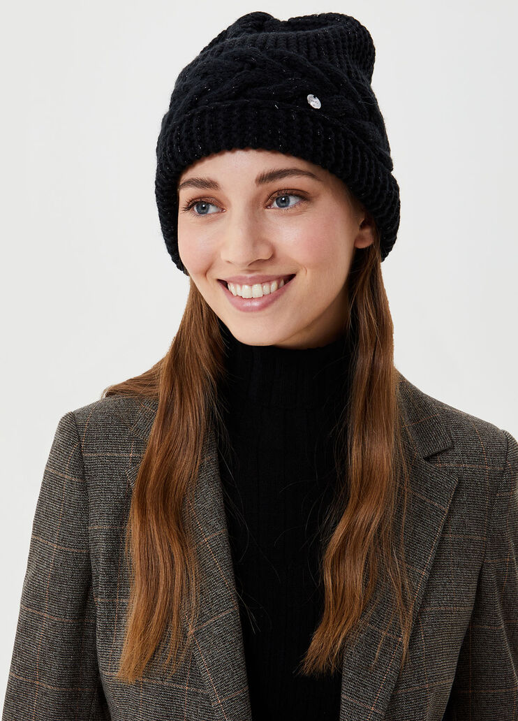 Beanie with lurex® cable stitch Black Liu Jo - large image number 1 Beanie with lurex® cable stitch Black Liu Jo - large image number 1