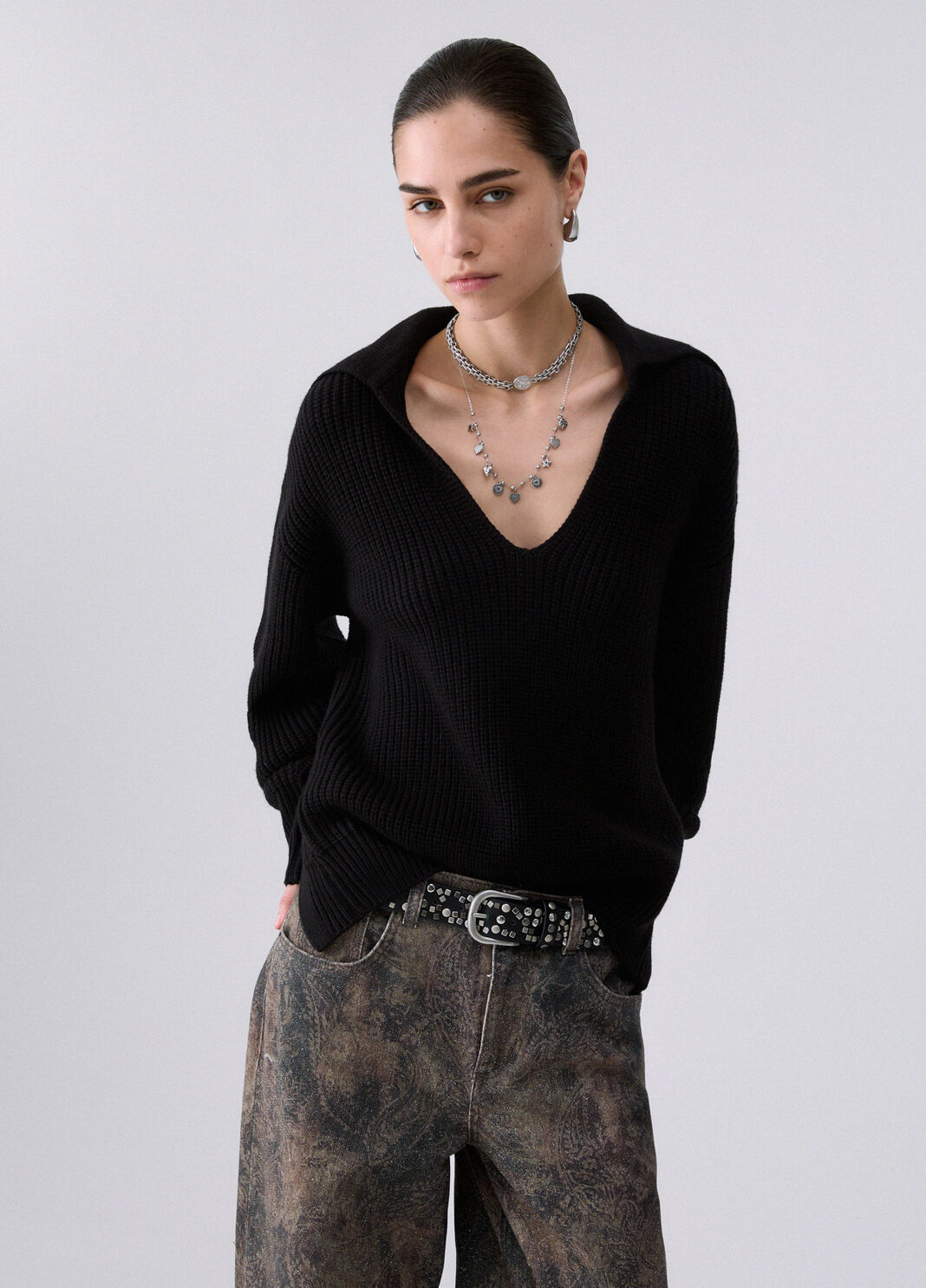 Maille en laine &agrave; lacets noir Liu Jo - large image number 0