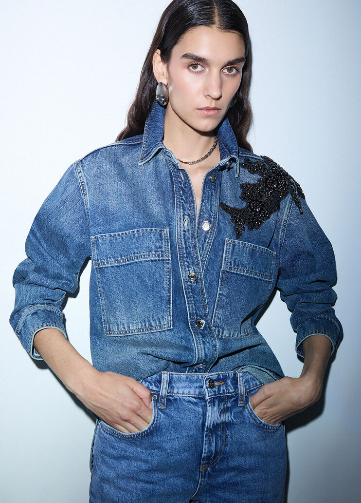 Denim Overshirt with Jewel Embroidery blue denim Liu Jo - medium