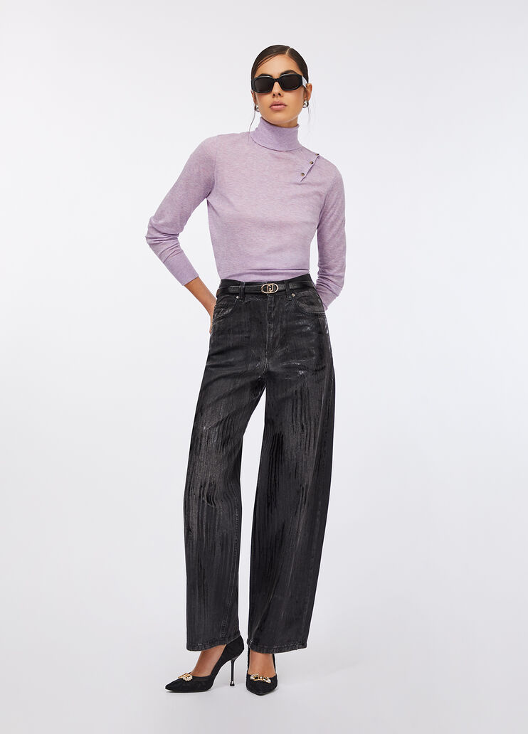 Pull à col roulé en coton et cachemire lilas Liu Jo - large image number 5