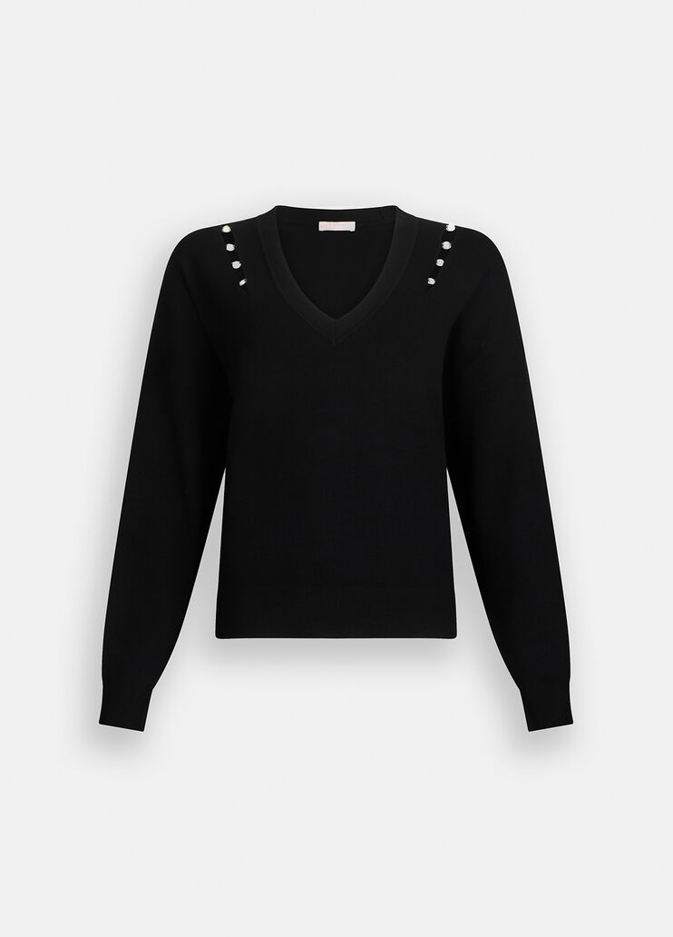 Pullover mit eingefassten Schmucksteinen Schwarz Liu Jo - large image number 6