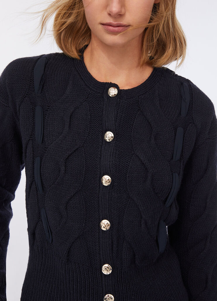 Cable knit wool cardigan sea blue Liu Jo - large image number 2