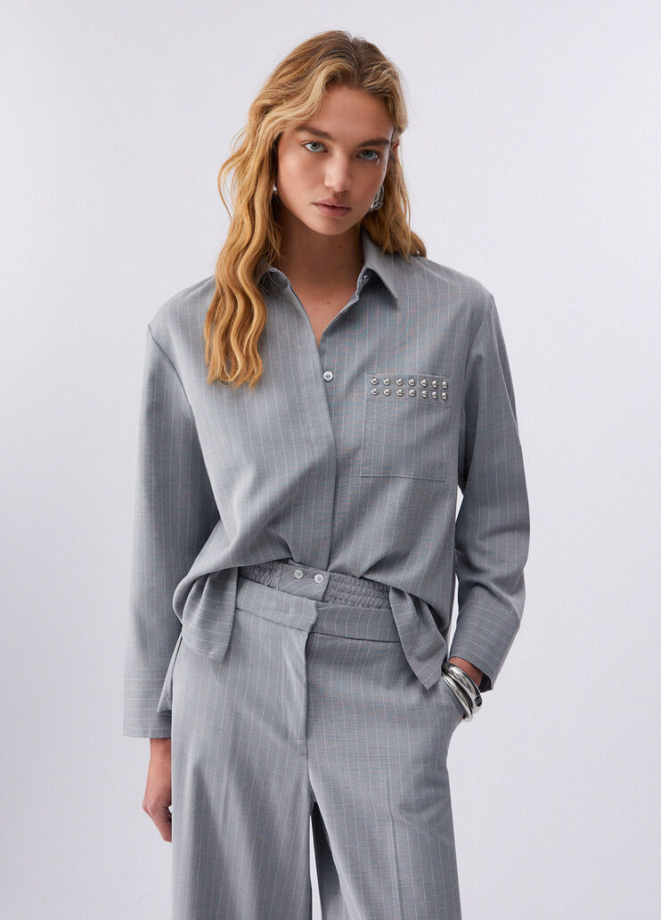 Nadelstreifenbluse mit Nieten Grau mit Nadelstreifen Liu Jo - large image number 0