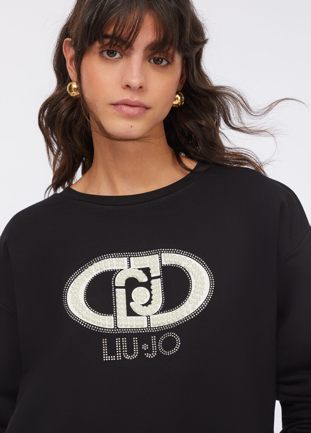 Sweatshirt with maxi beads black/monogram Liu Jo - large image number 2