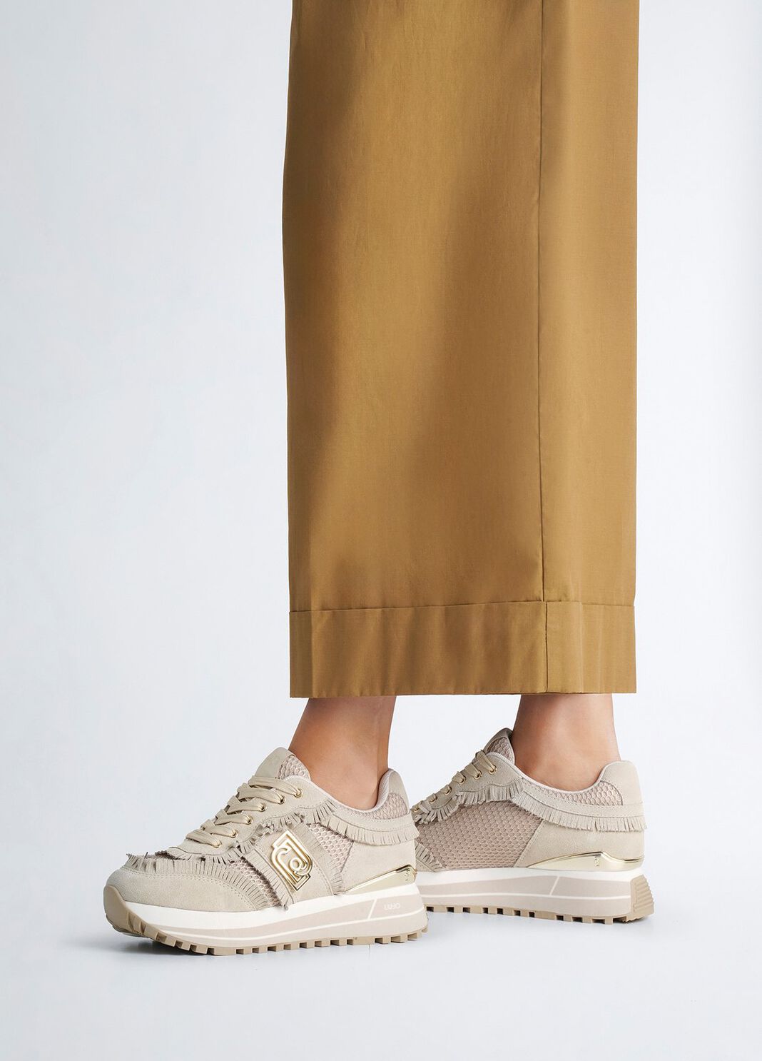Sneakers compens&eacute;es avec franges beige Liu Jo - large image number 0