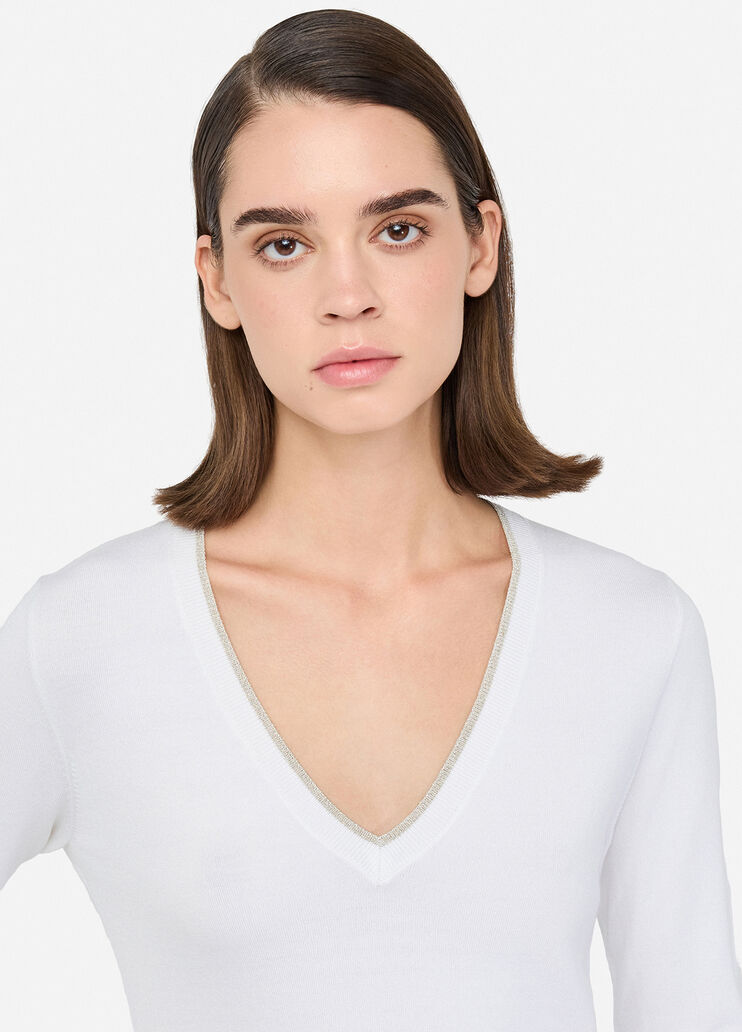 Pull à encolure en V blanc laine Liu Jo - large image number 2