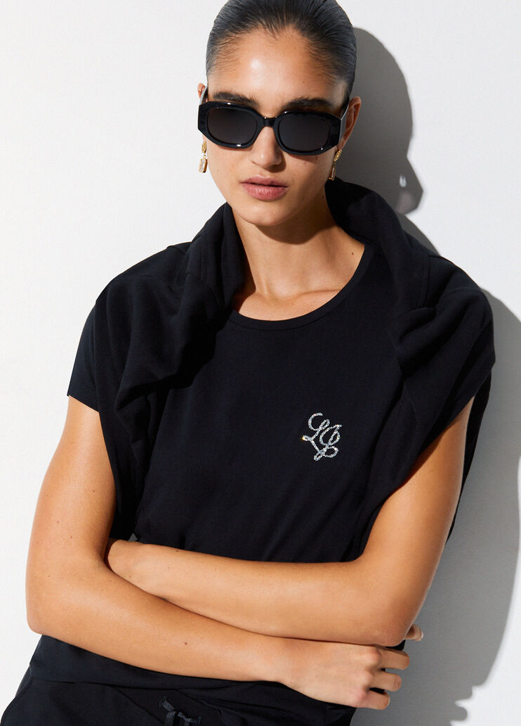 T-Shirt mit Strass Schwarz LJ Liu Jo - medium