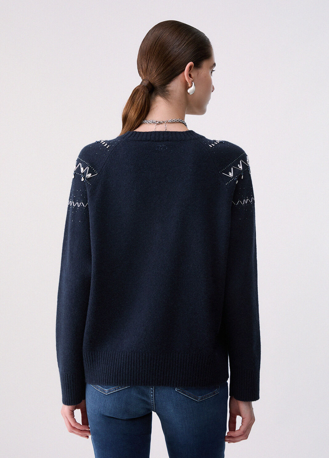 Wool sweater with jewel embroidery dark blue Liu Jo - large image number 1