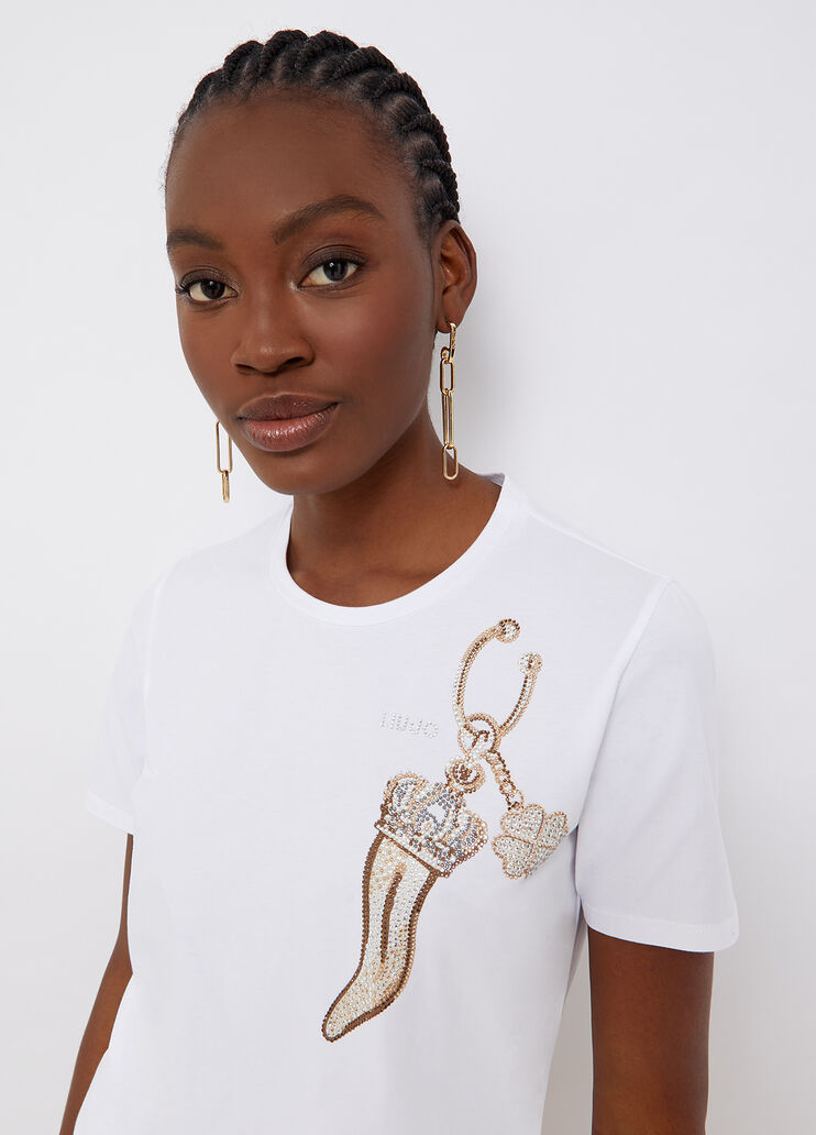 T-shirt with print and appliqués white / horn Liu Jo - large image number 1 T-shirt with print and appliqués white / horn Liu Jo - large image number 1