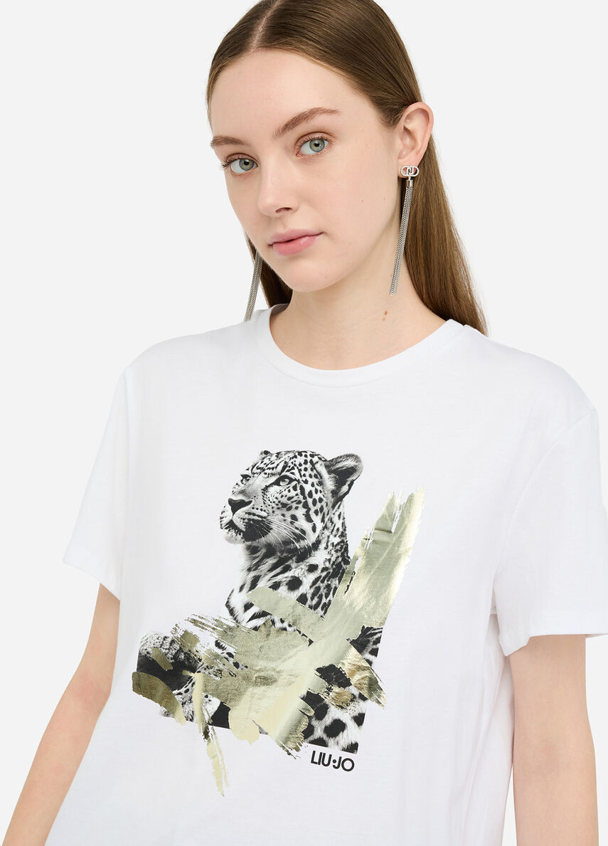 T-shirt Léopard Graphique Blanc – Taille S à XL, 100% Coton – Neuf Avec étiquettes