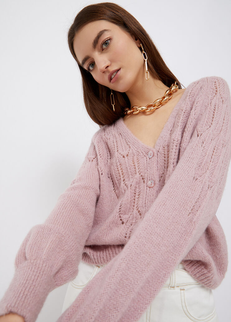 Perforated cardigan in alpaca blend powder pink Liu Jo - large image number 0