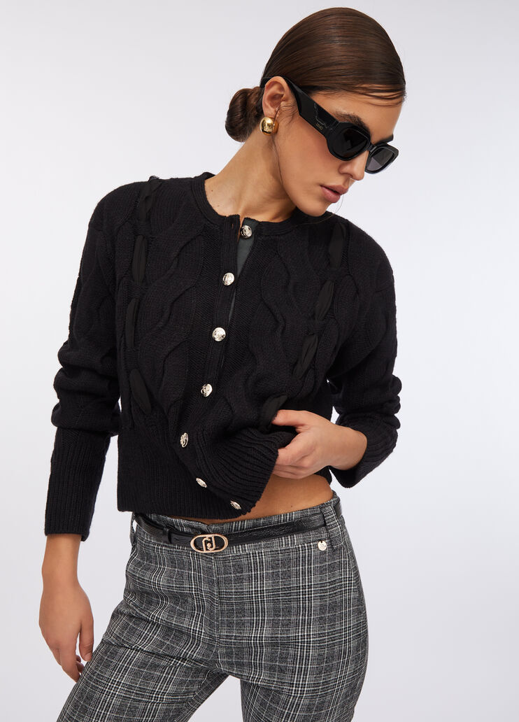 Cable knit wool cardigan black Liu Jo - medium Cable knit wool cardigan black Liu Jo - medium