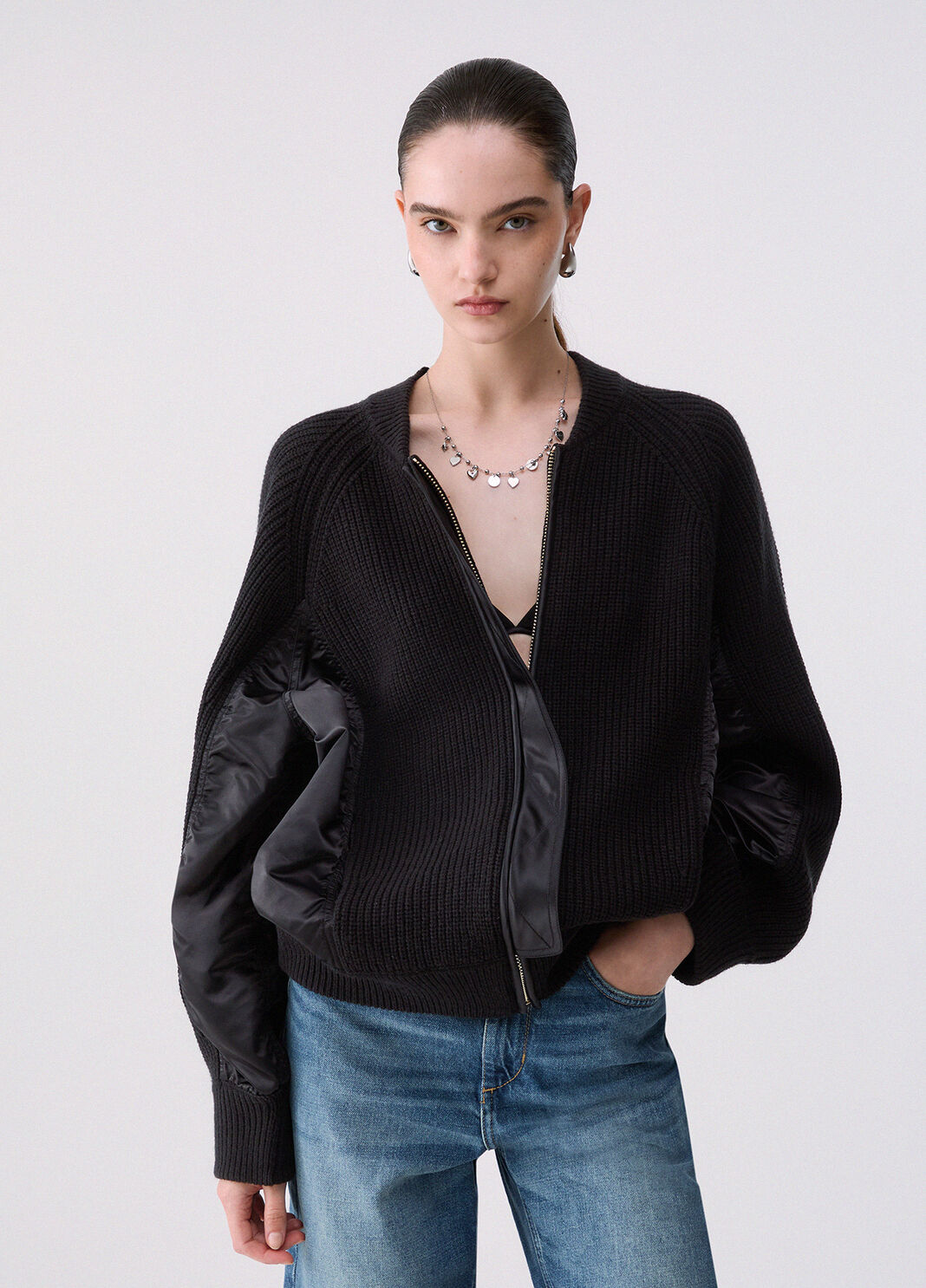 Knit Bomber with Nylon Inserts black Liu Jo - large image number 0