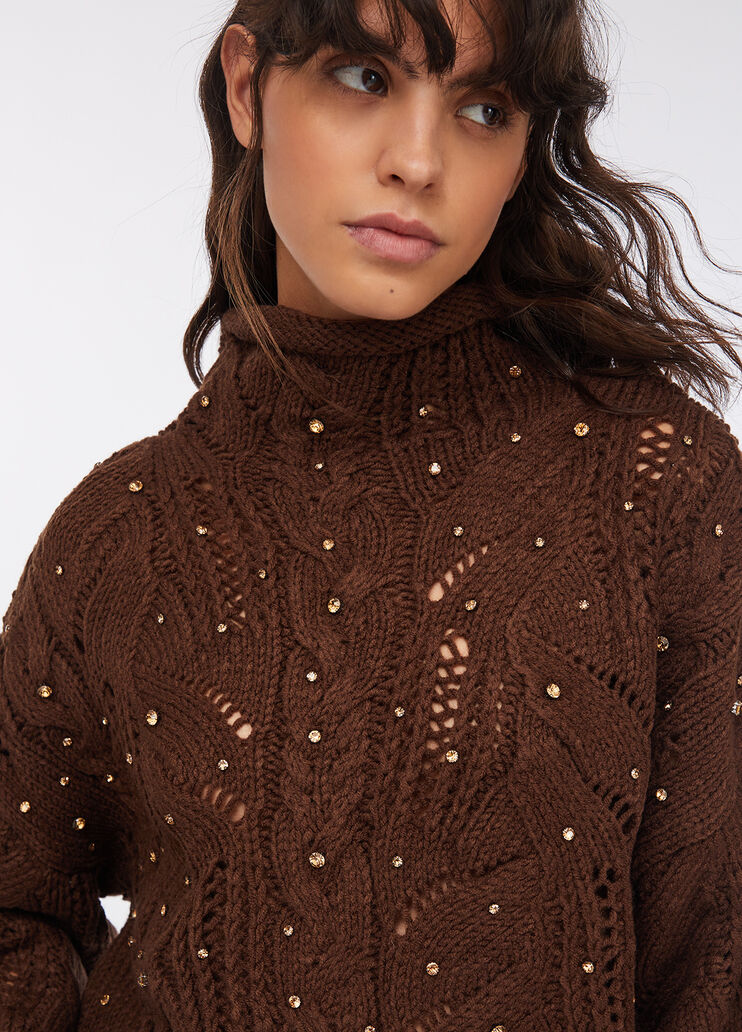 Polo-neck with gemstones chocolate Liu Jo - large image number 2