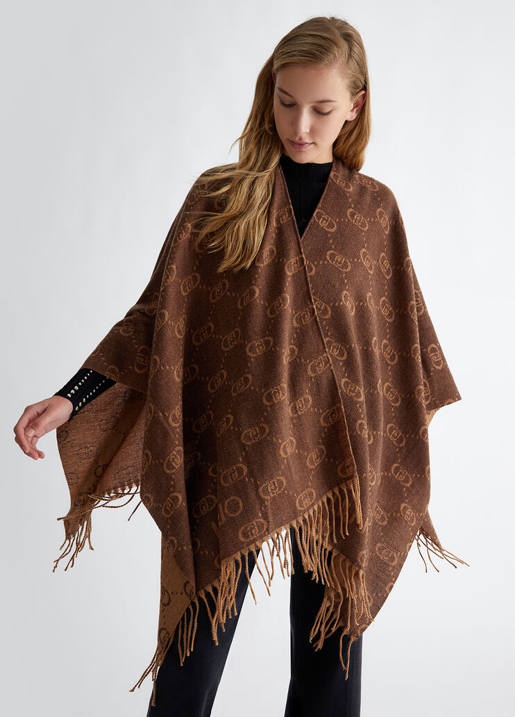 Poncho with jacquard monogram logo brown Liu Jo - large image number 0 Poncho with jacquard monogram logo brown Liu Jo - large image number 0